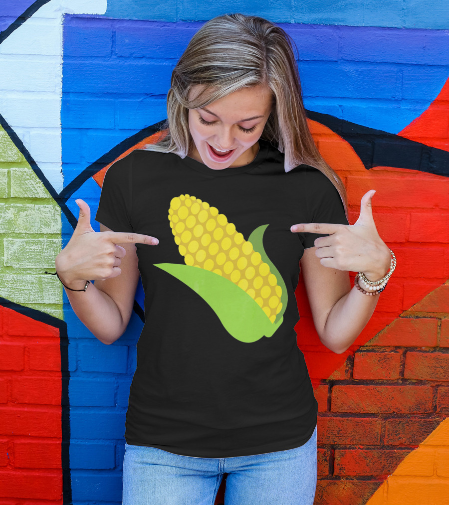 Emoji Corn On The Cob Yellow Kernels Green Husk T-Shirt