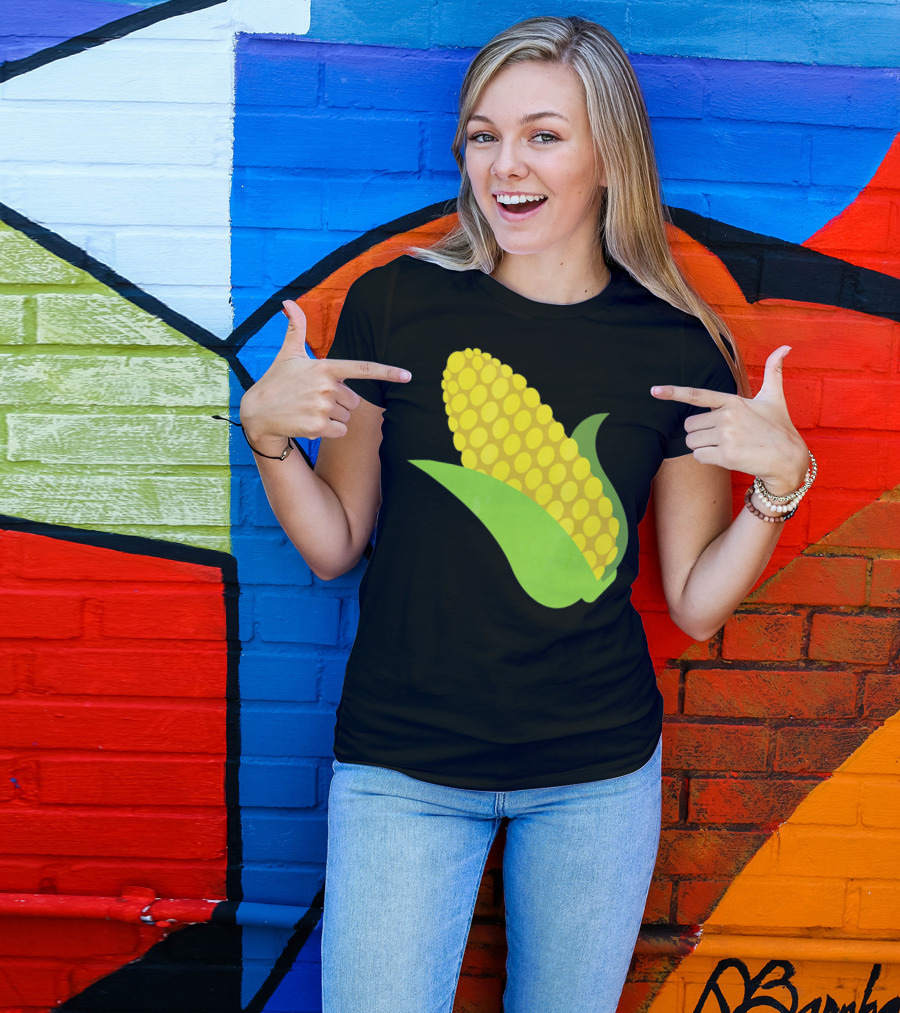 Emoji Corn On The Cob Yellow Kernels Green Husk T-Shirt