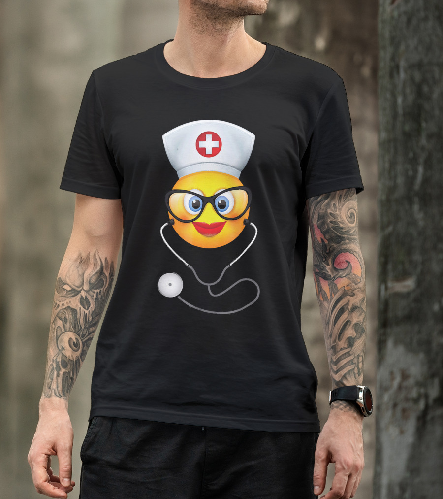 Nurse Halloween Funny Emoji Glasses Stethoscope T-Shirt