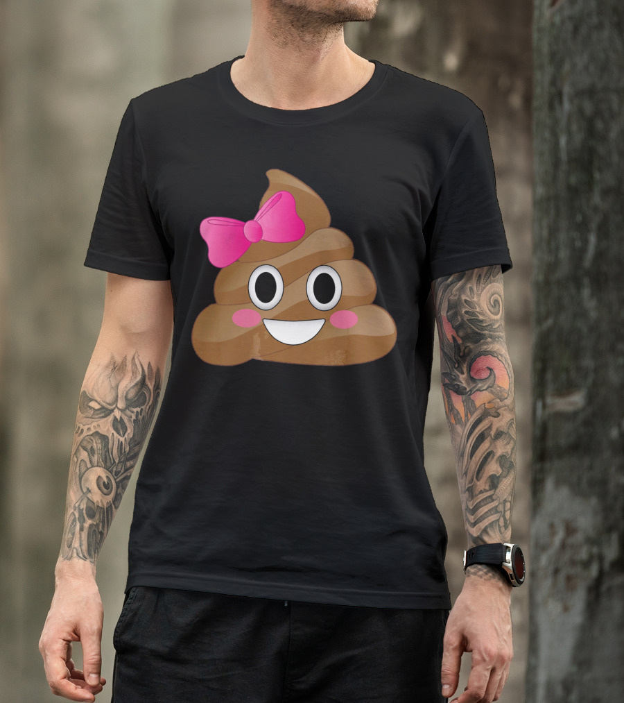 Cute Pink Bow Emoji Funny Smiling Cutie Poo T-Shirt
