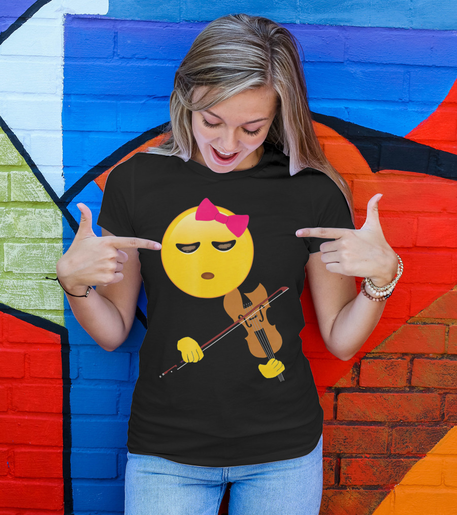 Girl Emoji Violin With Pink Bow T-Shirt