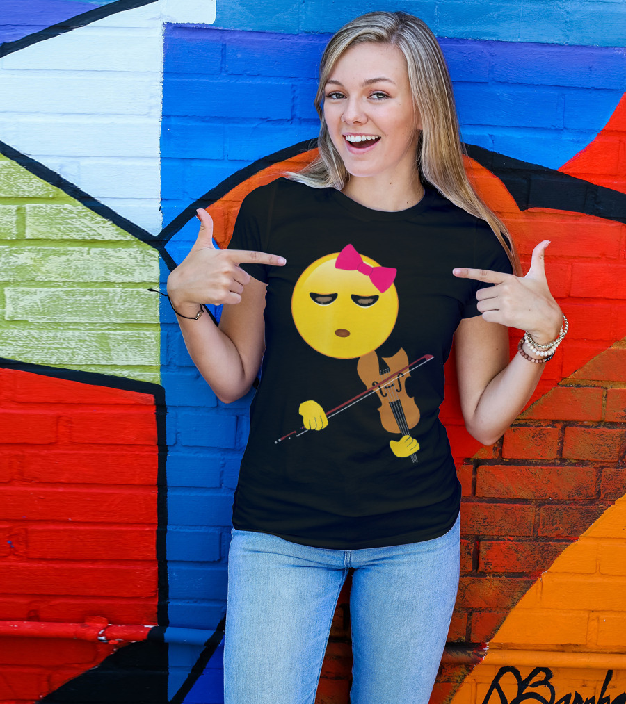Girl Emoji Violin With Pink Bow T-Shirt
