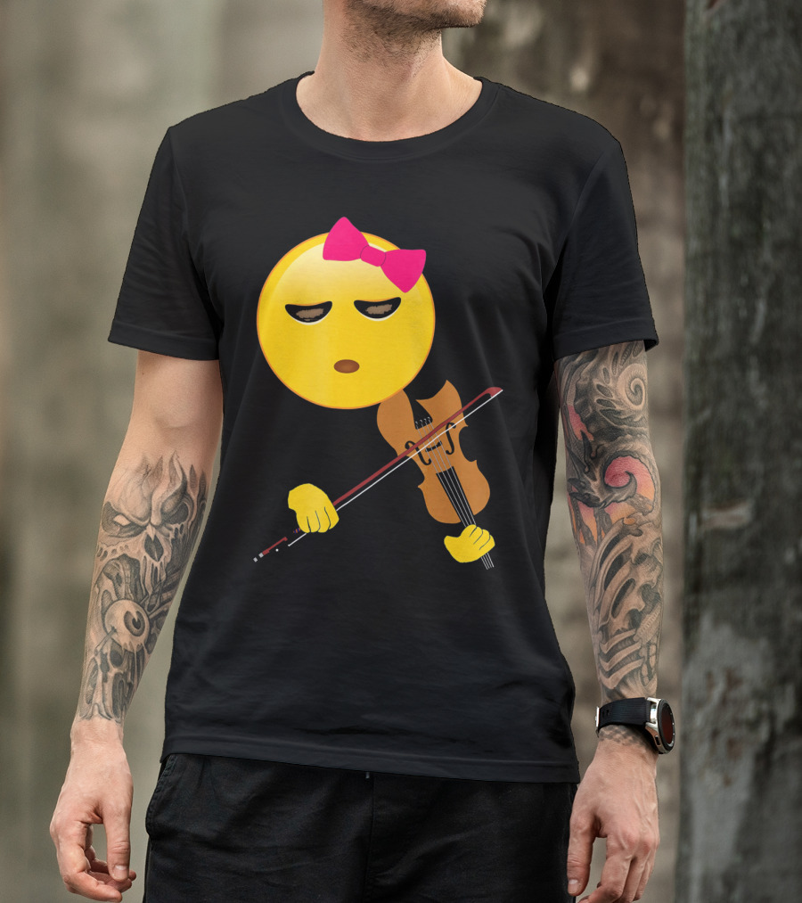 Girl Emoji Violin With Pink Bow T-Shirt