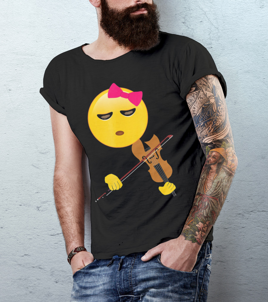 Girl Emoji Violin With Pink Bow T-Shirt