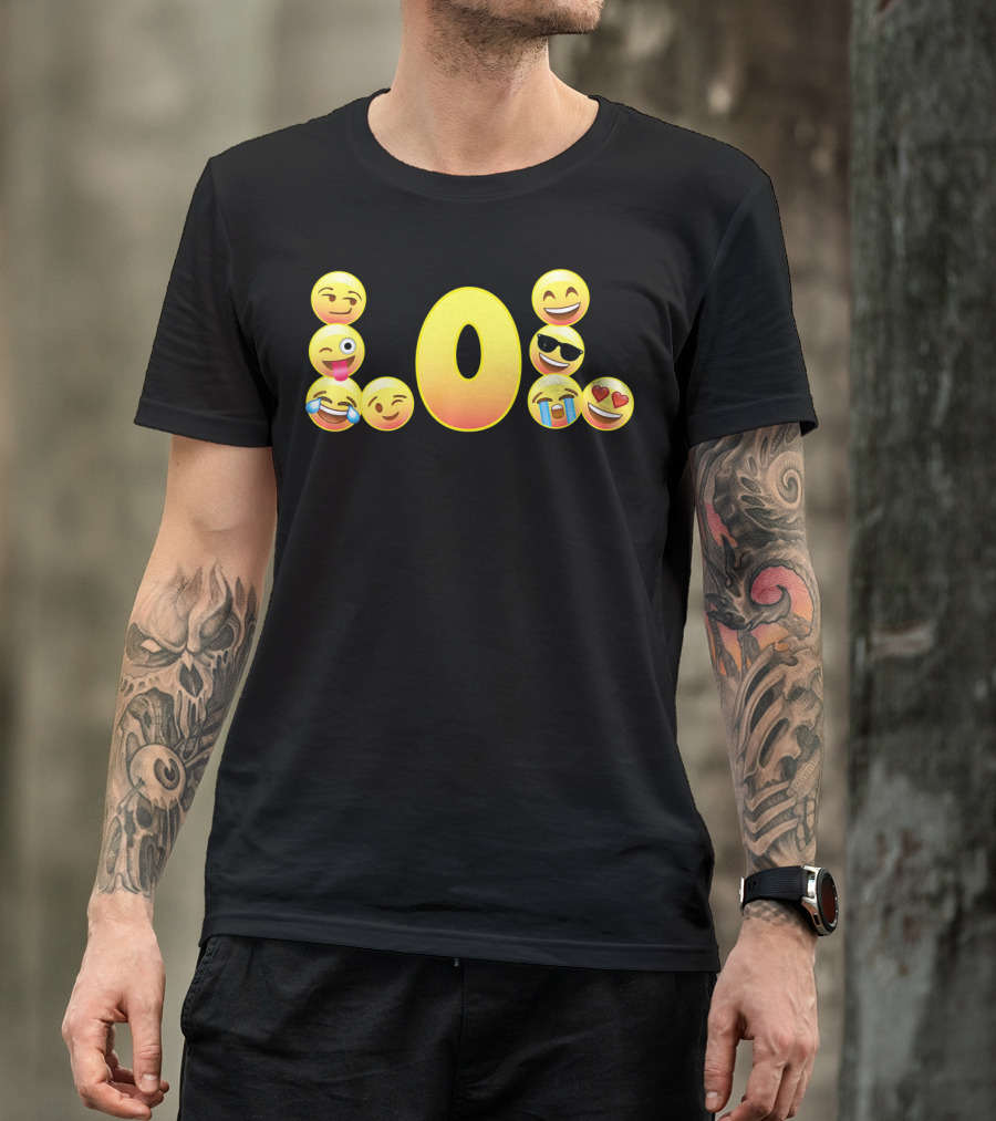 Emoji LOL Face With Laughing Tongue Wink Sunglasses Tears Hearts T-Shirt