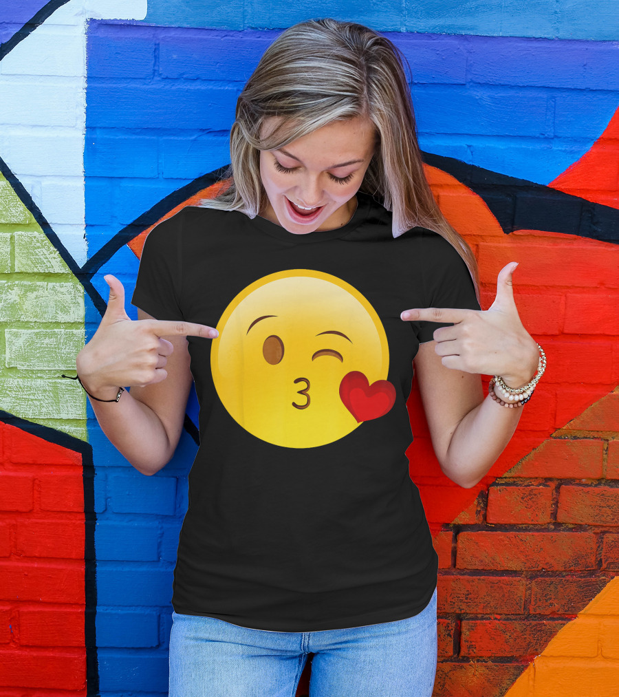 Emoji Throwing A Kiss Puckered Lips Blow Winking Face With Heart T-Shirt