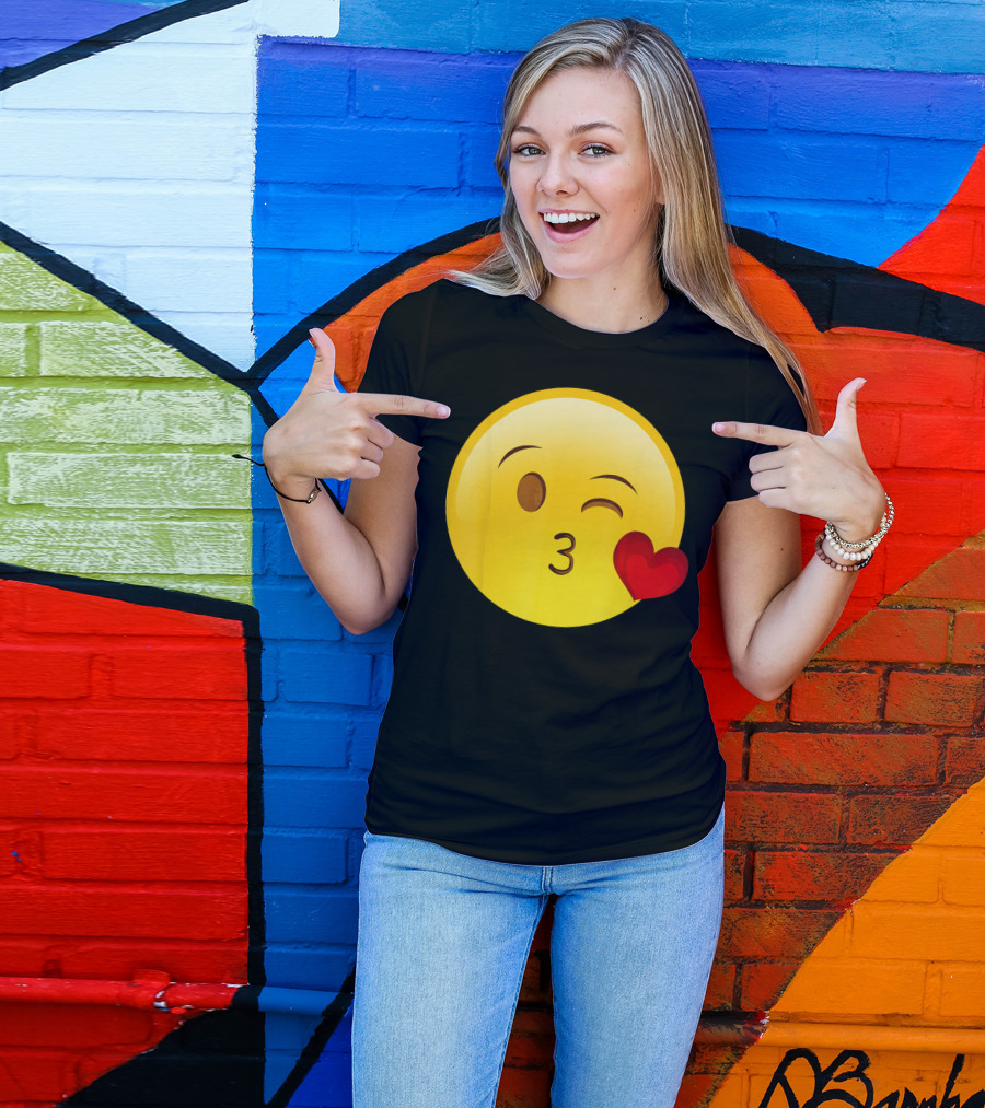 Emoji Throwing A Kiss Puckered Lips Blow Winking Face With Heart T-Shirt