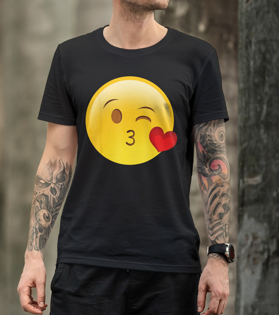 Emoji Throwing A Kiss Puckered Lips Blow Winking Face With Heart T-Shirt