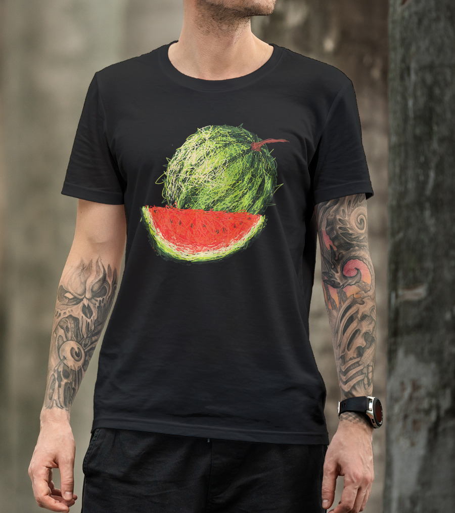 Huge Watermelon Fruit Sketch T-Shirt