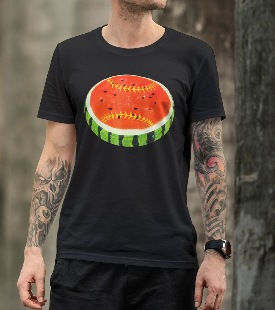 Watermelon Softball Fruit Stitch Play T-Shirt