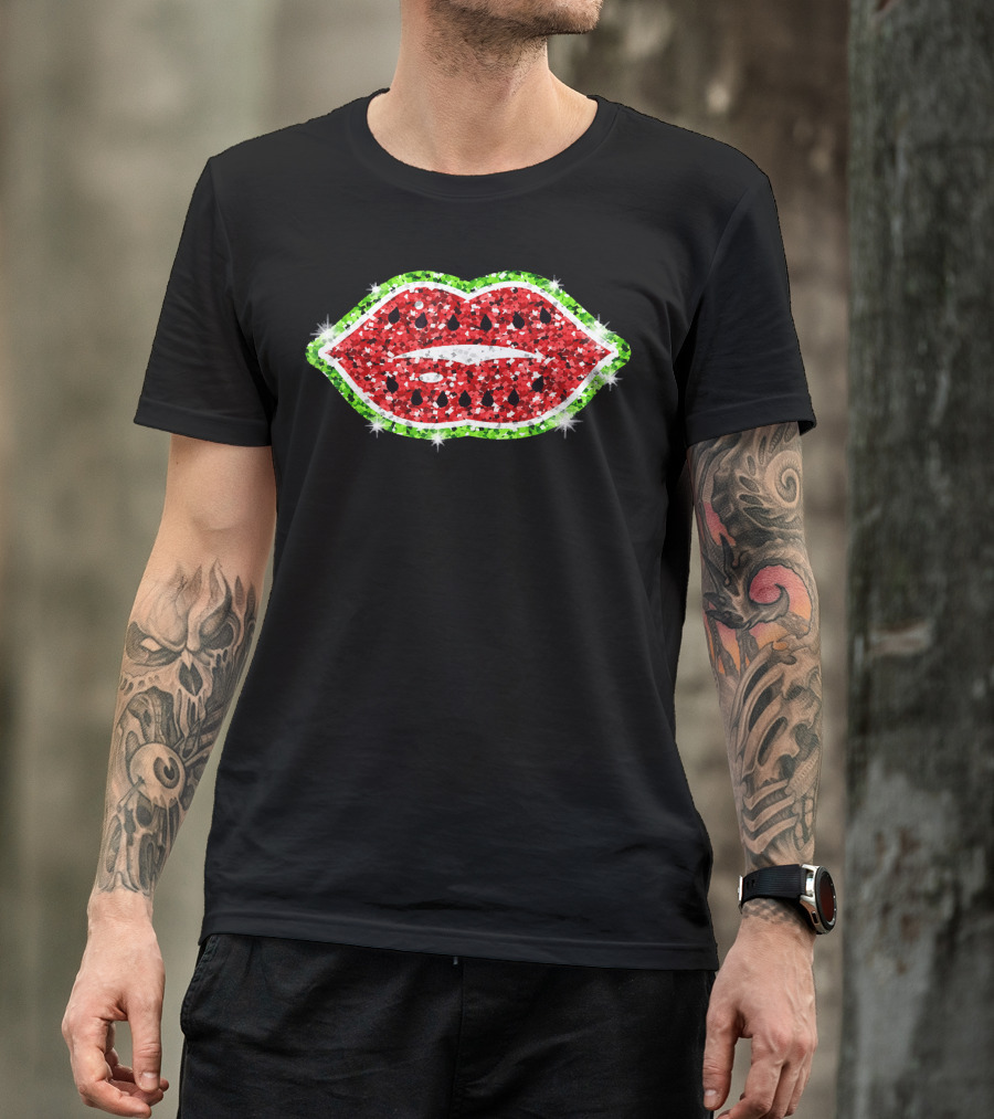 Watermelon Glitter Lips For Women And Girls T-Shirt