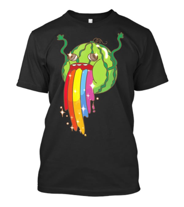 Comic Watermelon Vomits Sparkling Rainbow Streams T-Shirt