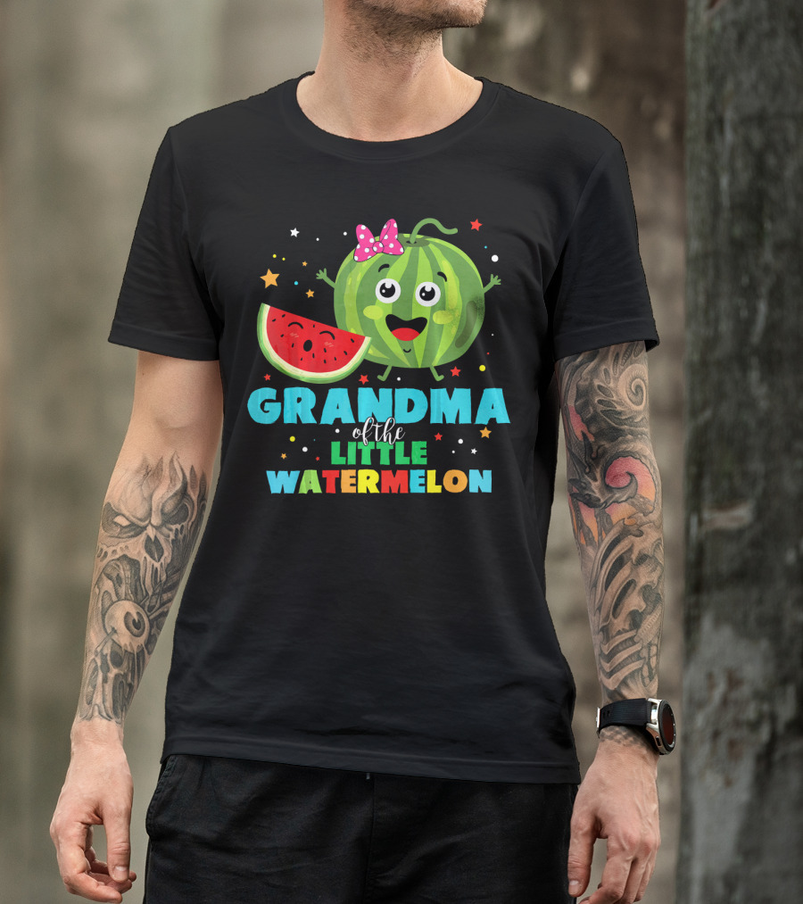 Grandma Of The Little Watermelon With Cute Cartoon Watermelon And Stars T-Shirt