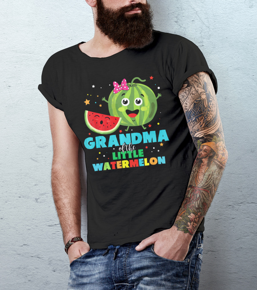 Grandma Of The Little Watermelon With Cute Cartoon Watermelon And Stars T-Shirt