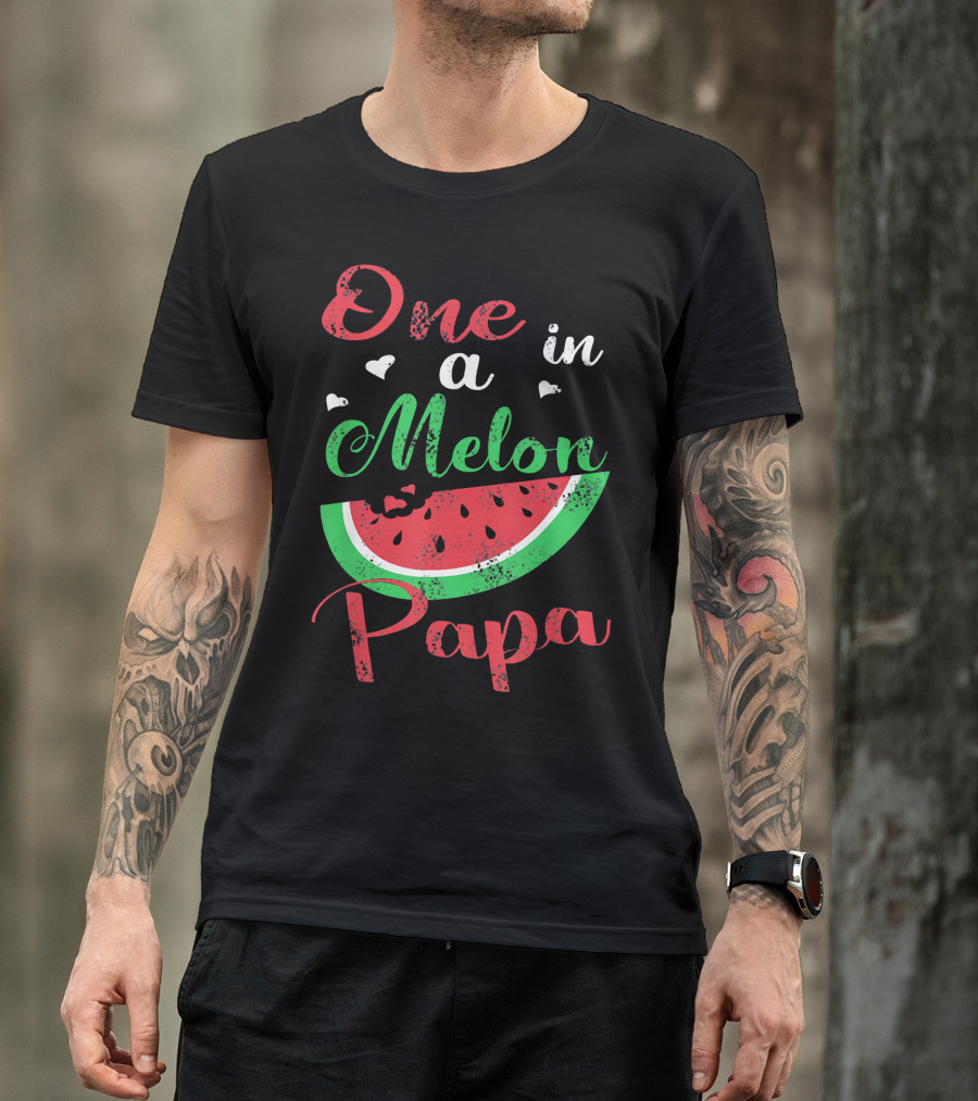 One In A Melon Papa Mens Watermelon Heart Graphics T-Shirt