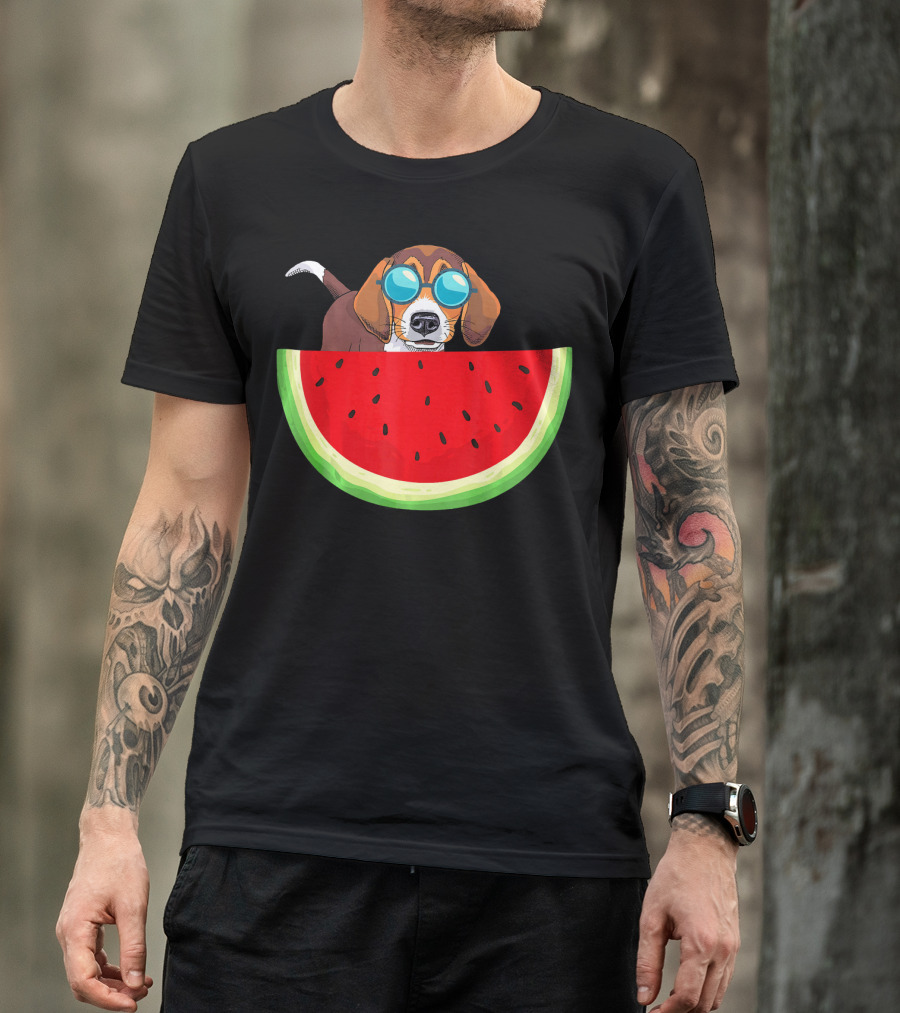 Beagle With Sunglasses And Watermelon Slice T-Shirt