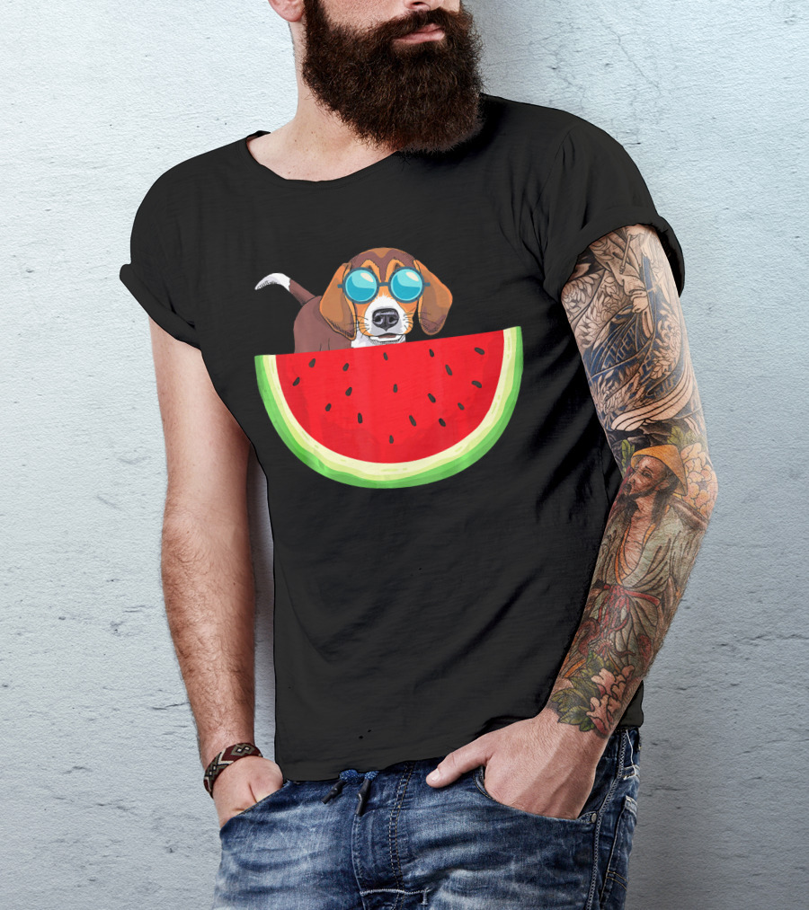 Beagle With Sunglasses And Watermelon Slice T-Shirt