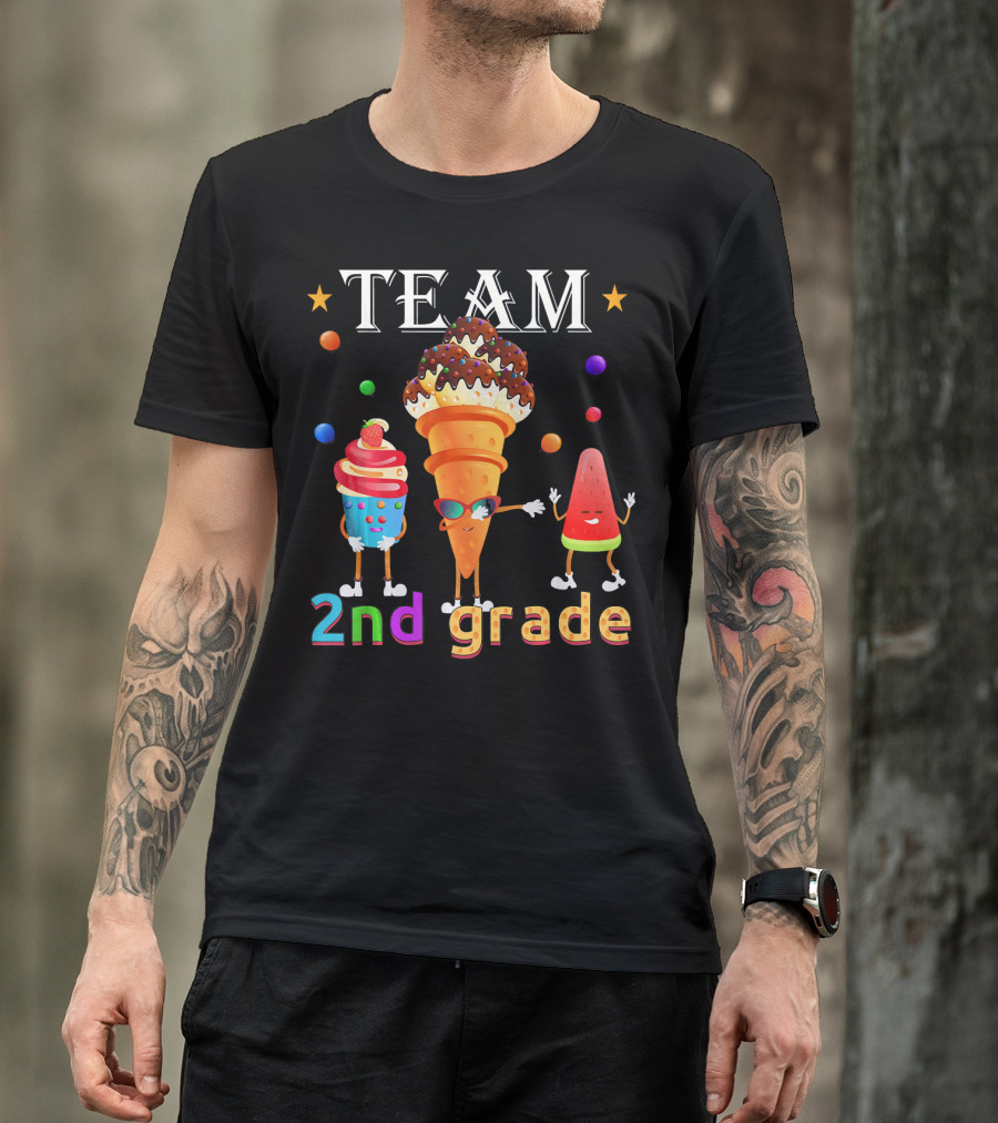 Team 2nd Grade Ice Cream Cone And Watermelon Characters T-Shirt