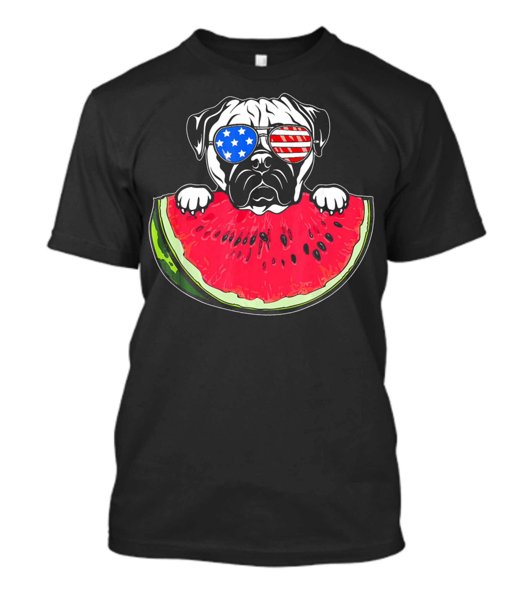Funny Watermelon Day Pug American Flag Glasses T-Shirt