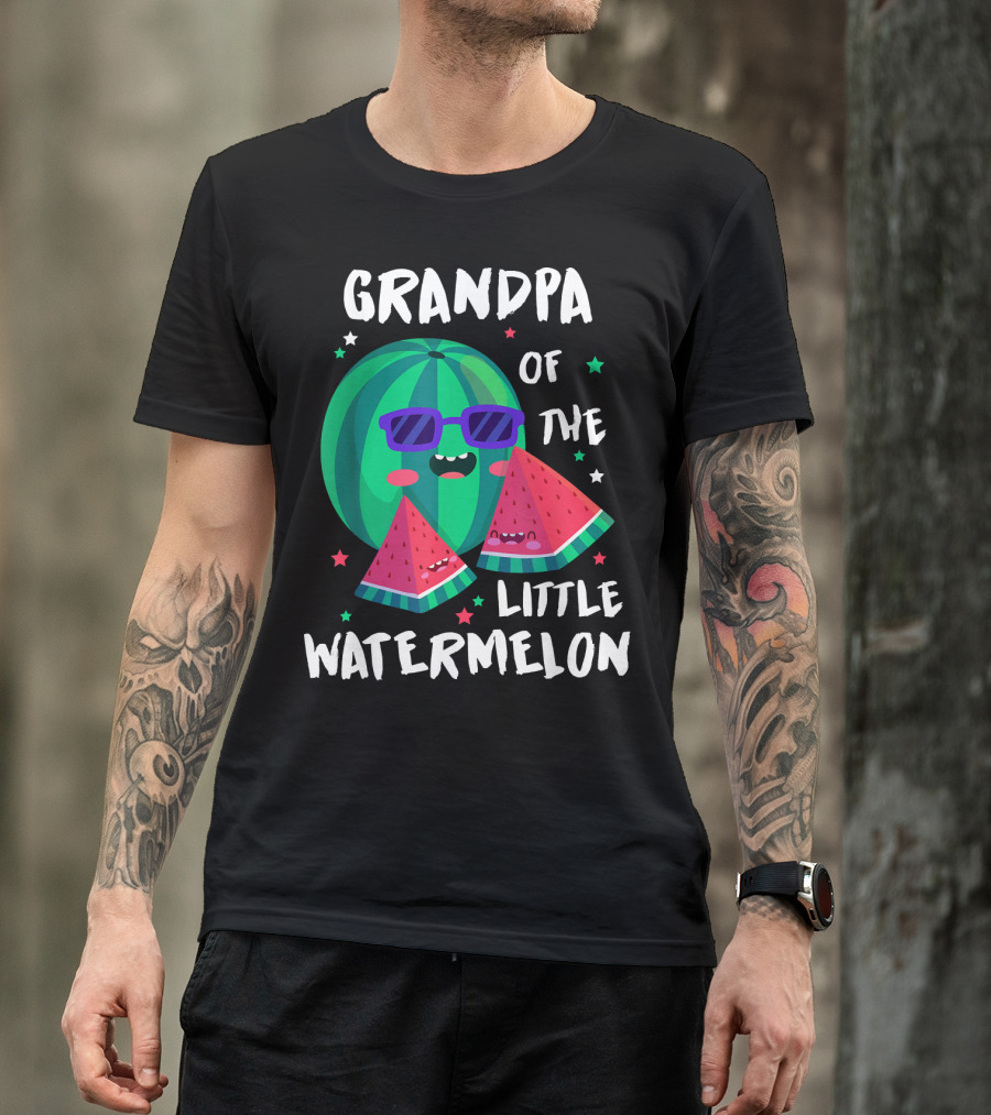 Grandpa Of The Little Watermelon With Cool Smiling Sunglasses And Stars T-Shirt