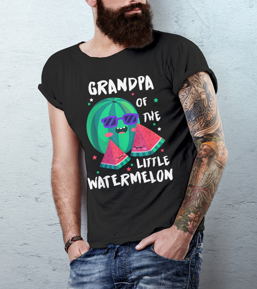 Grandpa Of The Little Watermelon With Cool Smiling Sunglasses And Stars T-Shirt