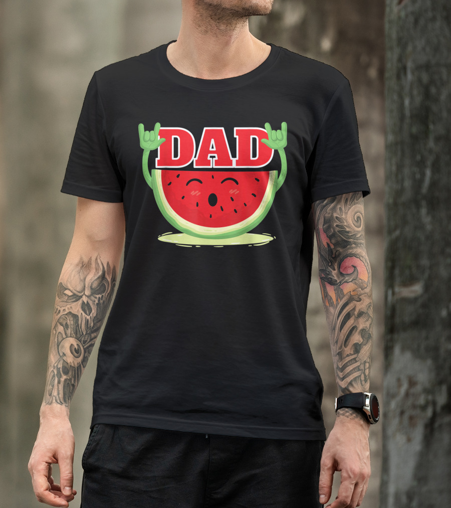 Mens Watermelon Dad Melon Rock Hands Juicy T-Shirt