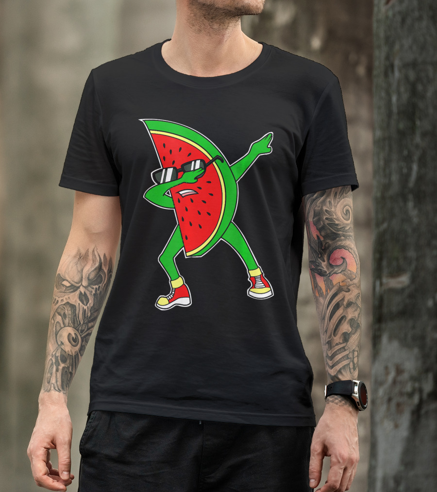 Watermelon Dabbing Wearing Sunglasses And Sneakers T-Shirt