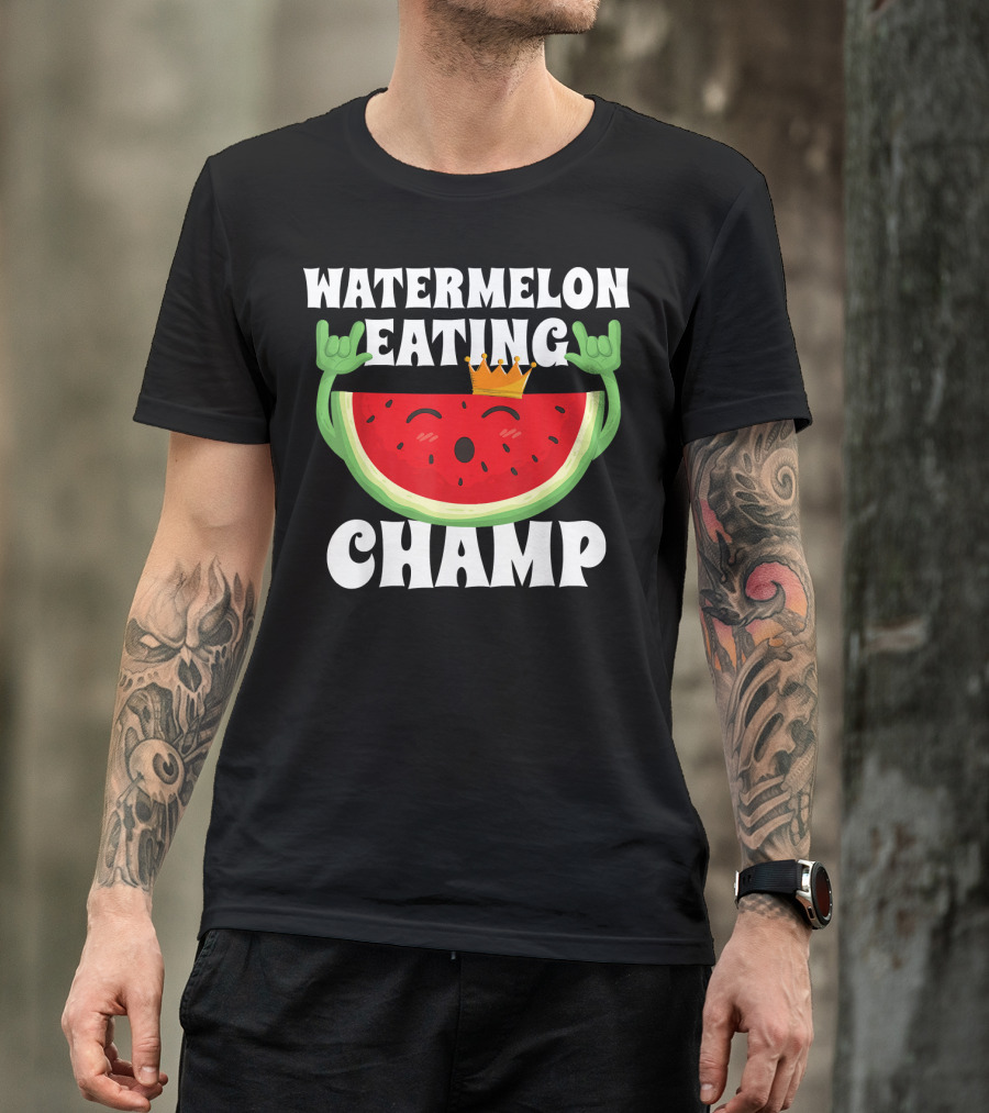 Watermelon Eating Champ Melon Contest Co King With Crown Celebrating Victory T-Shirt
