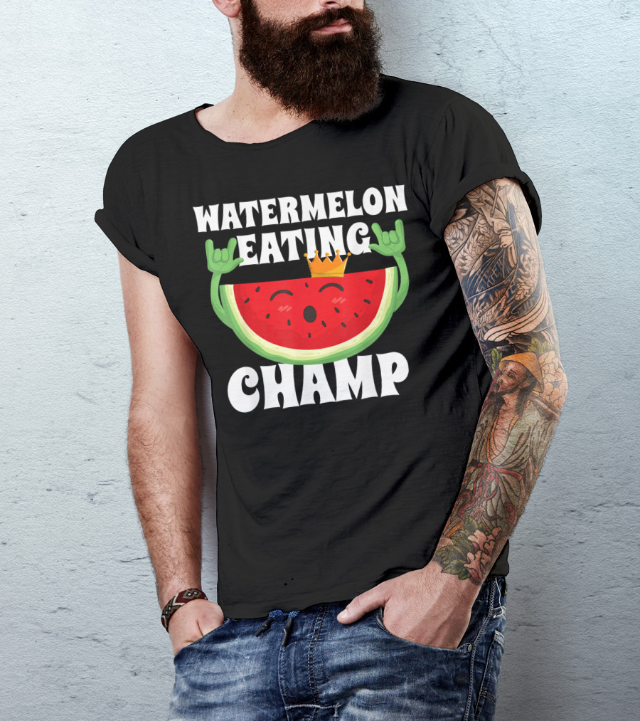 Watermelon Eating Champ Melon Contest Co King With Crown Celebrating Victory T-Shirt