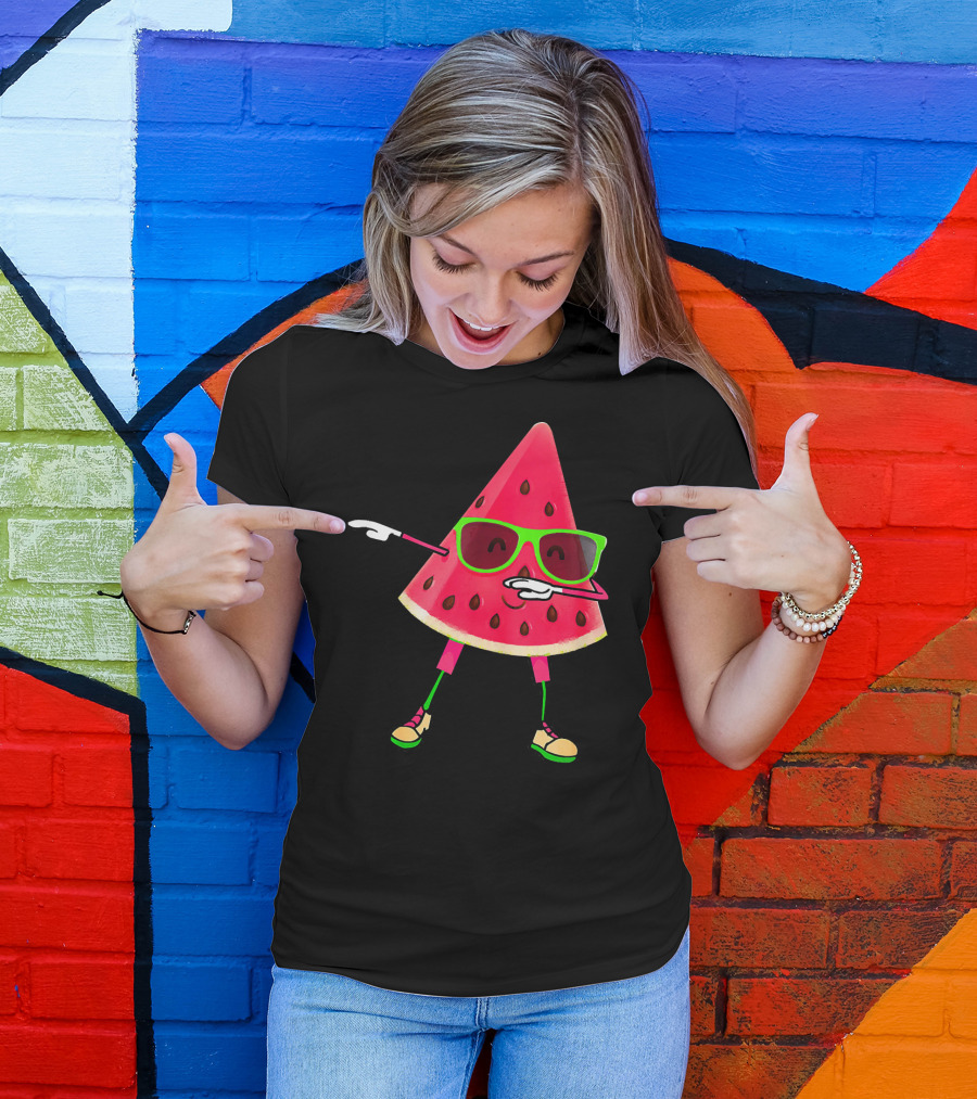 Dabbing Watermelon Funny Watermelon Slice With Sunglasses T-Shirt