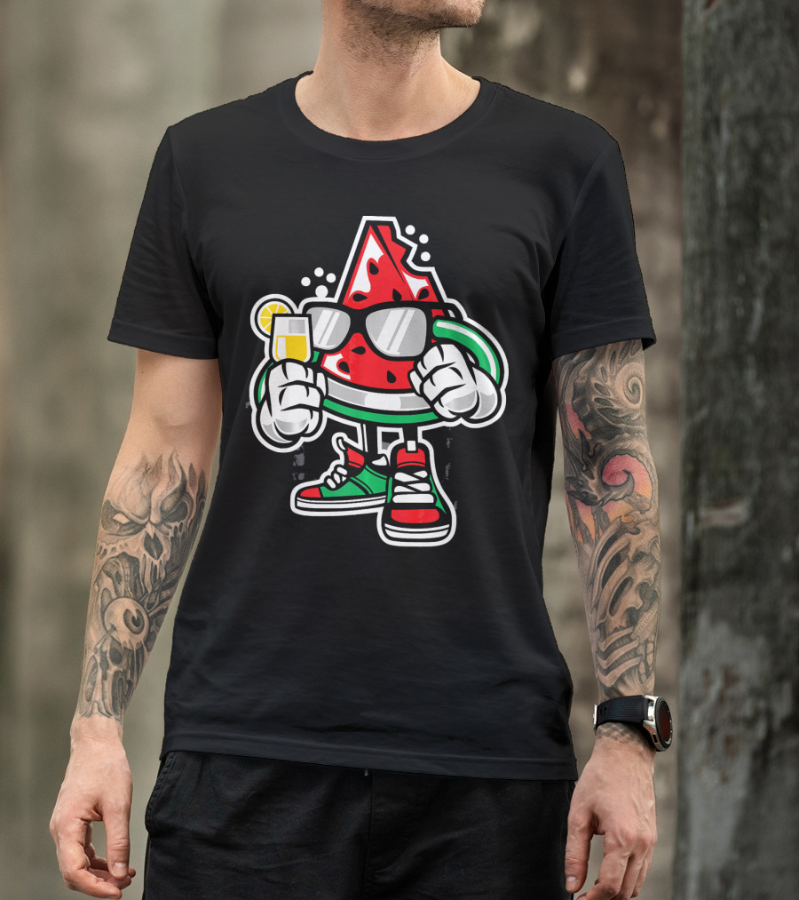 Watermelon Lover Summer Time Graffiti Cool Slice With Shades And Sneakers T-Shirt