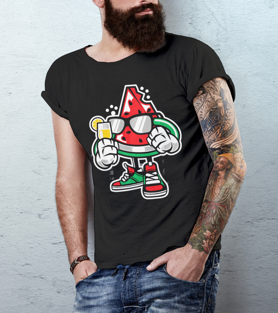 Watermelon Lover Summer Time Graffiti Cool Slice With Shades And Sneakers T-Shirt