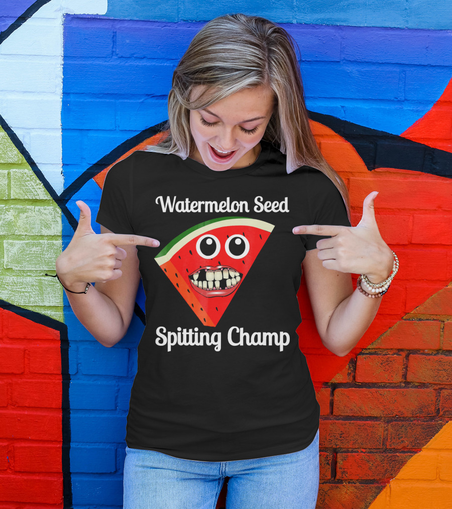 Watermelon Seed Spitting Champ Funny Cartoon Face T-Shirt