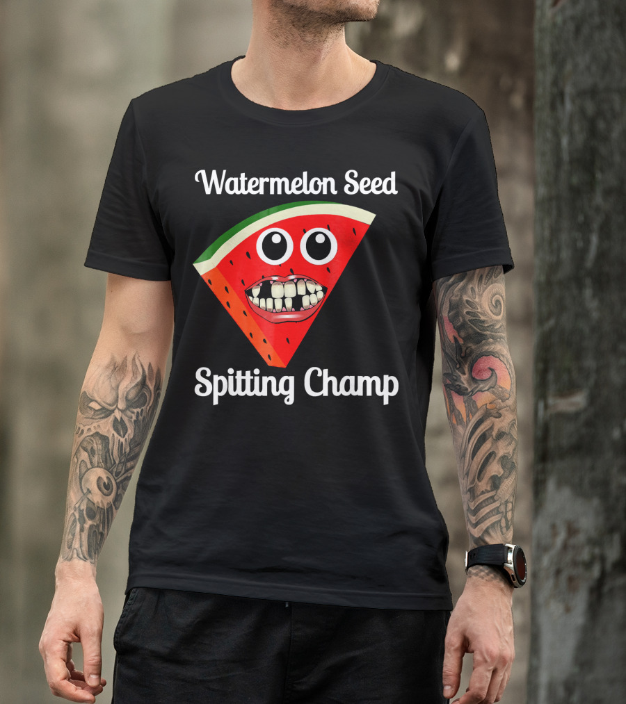 Watermelon Seed Spitting Champ Funny Cartoon Face T-Shirt