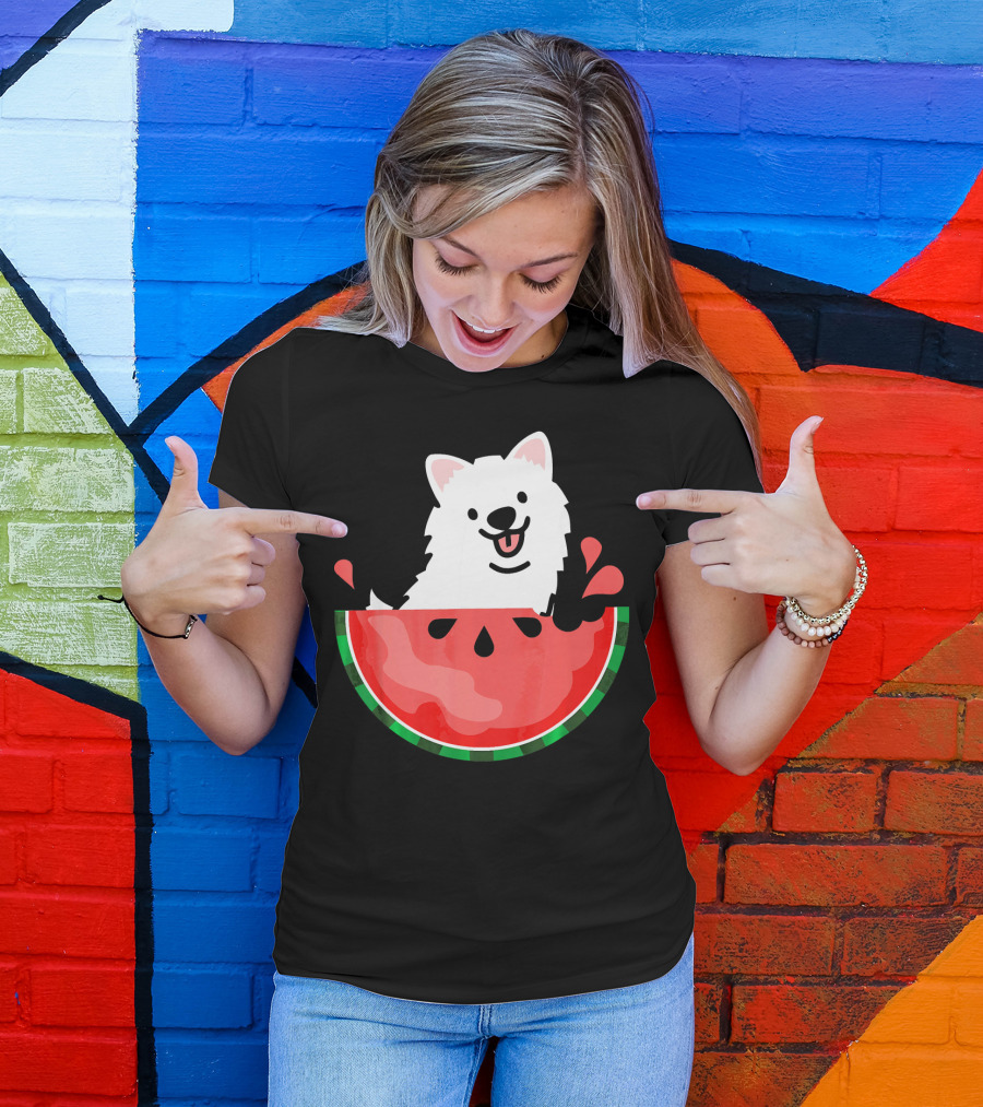 Watermelon Samoyed Summer Va Playful Pup Fun T-Shirt