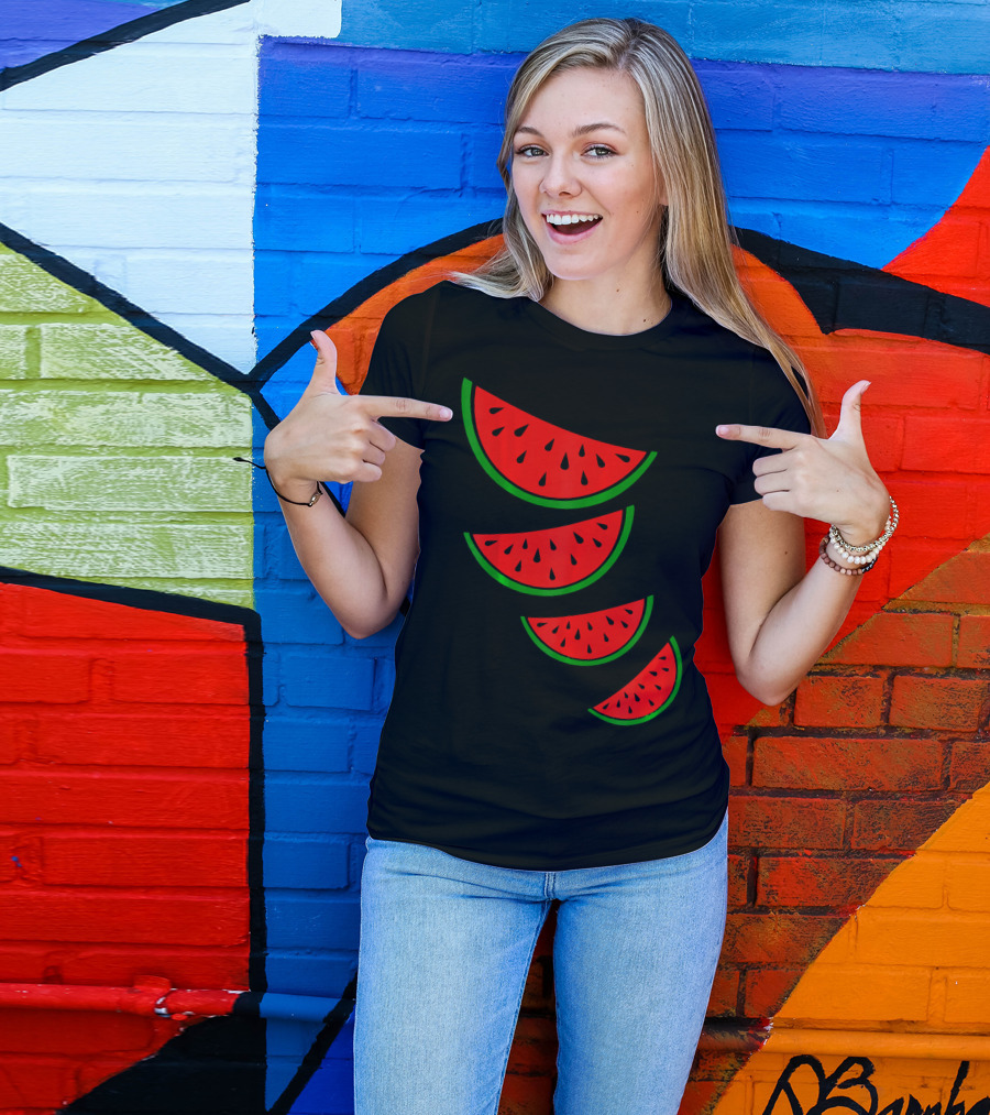 Watermelon Pink Green White Slices Diagonal T-Shirt