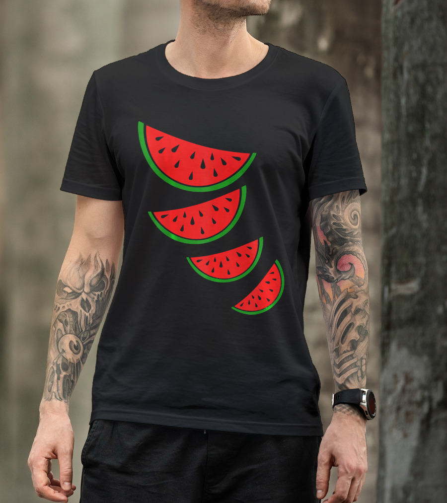 Watermelon Pink Green White Slices Diagonal T-Shirt