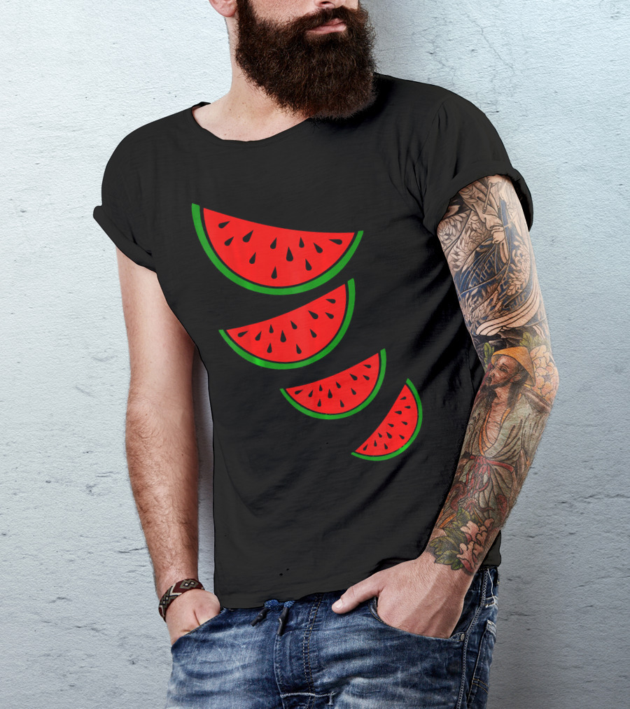 Watermelon Pink Green White Slices Diagonal T-Shirt