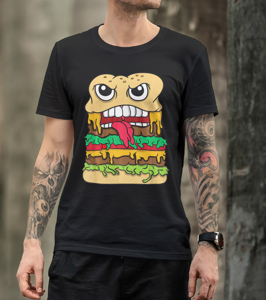 Burger Hamburger Cheeseburger Face With Tongue Out Lettuce And Cheese Layers T-Shirt