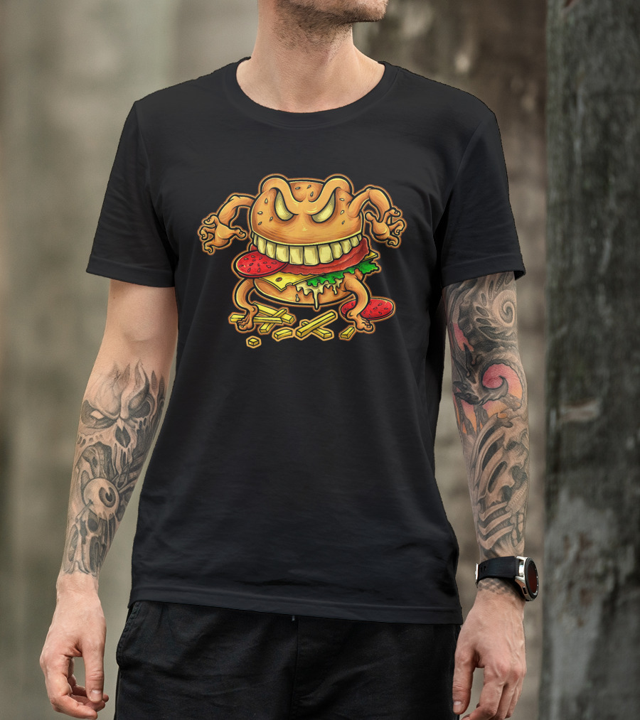 Giant Monster Burger With Muscular Arms And Fries T-Shirt