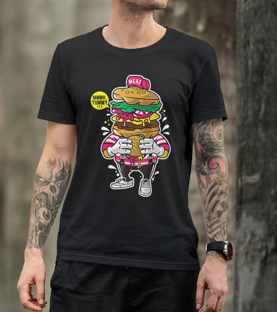 MMMH Yummy Funny Cute Unique Meat Grafitti Hamburger T-Shirt