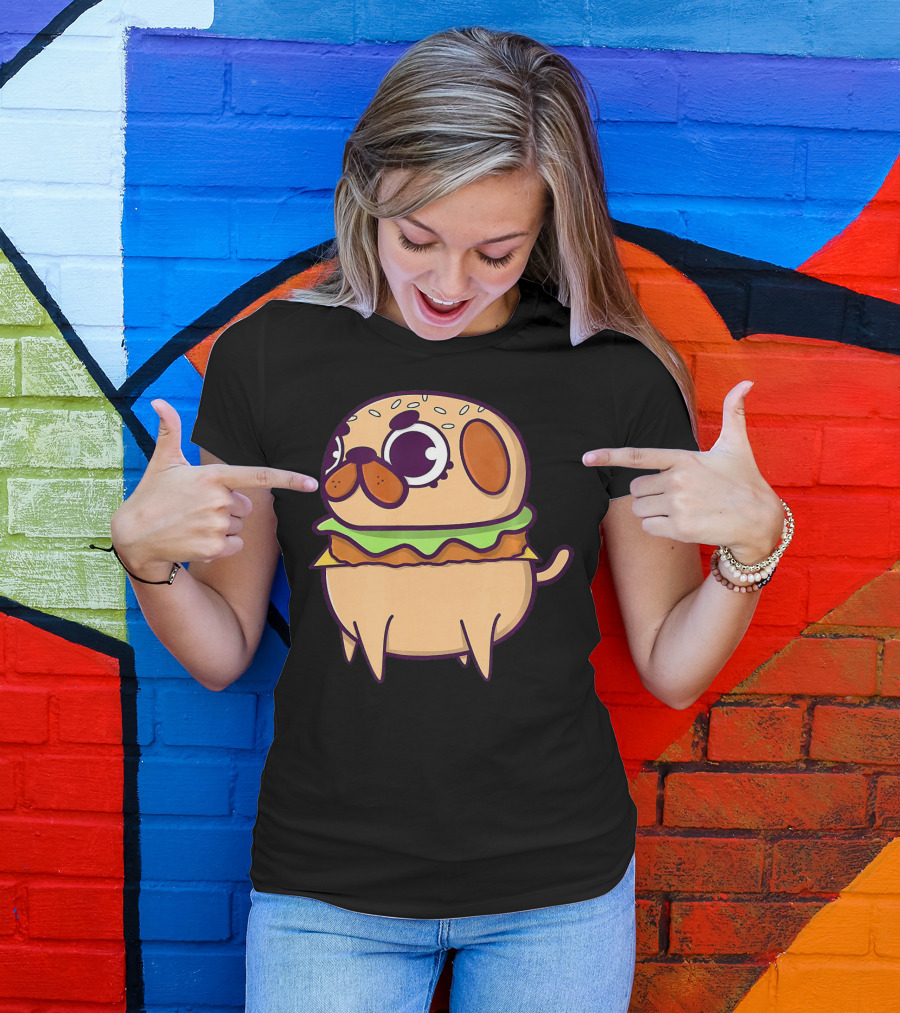 Cute Pug Hamburger Funny Pug Burger Love T-Shirt