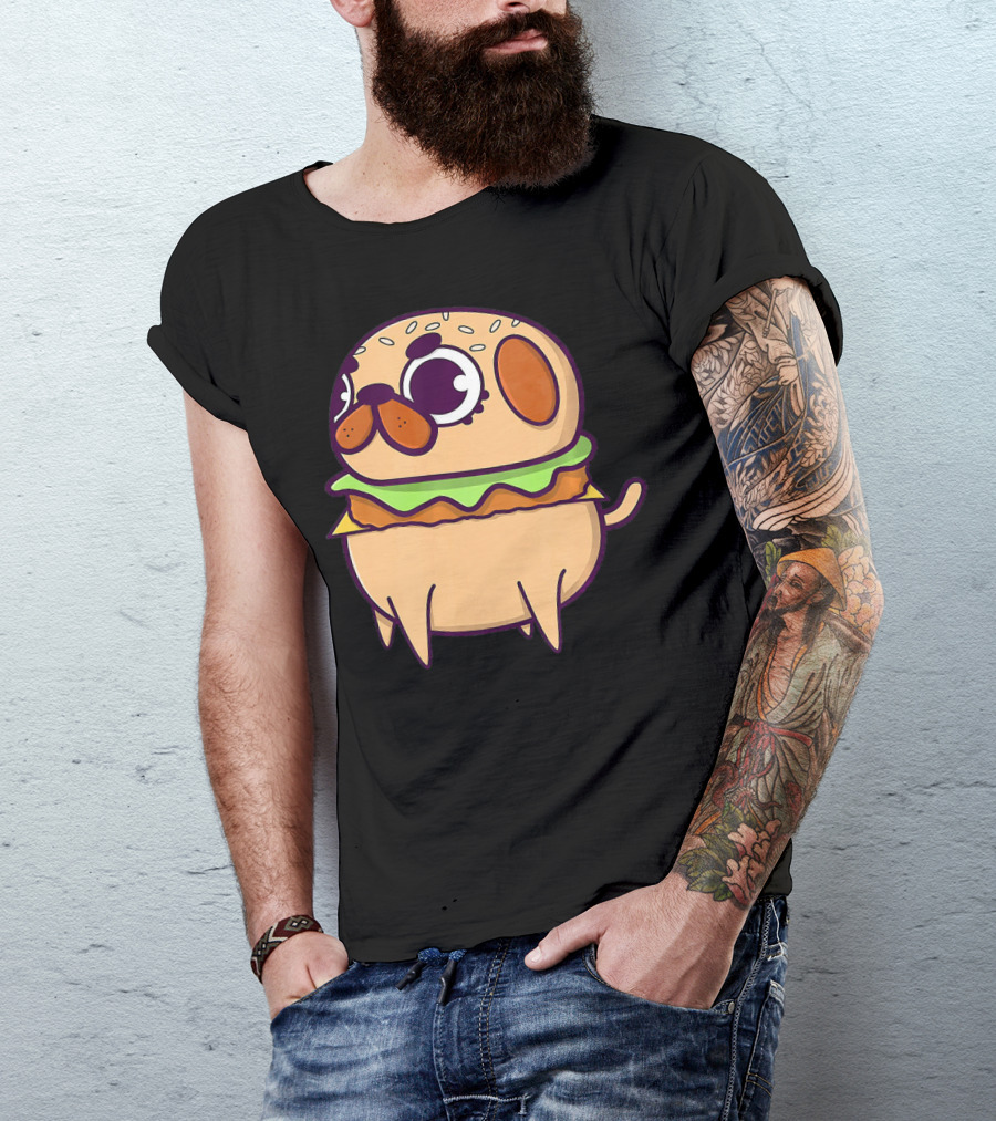 Cute Pug Hamburger Funny Pug Burger Love T-Shirt