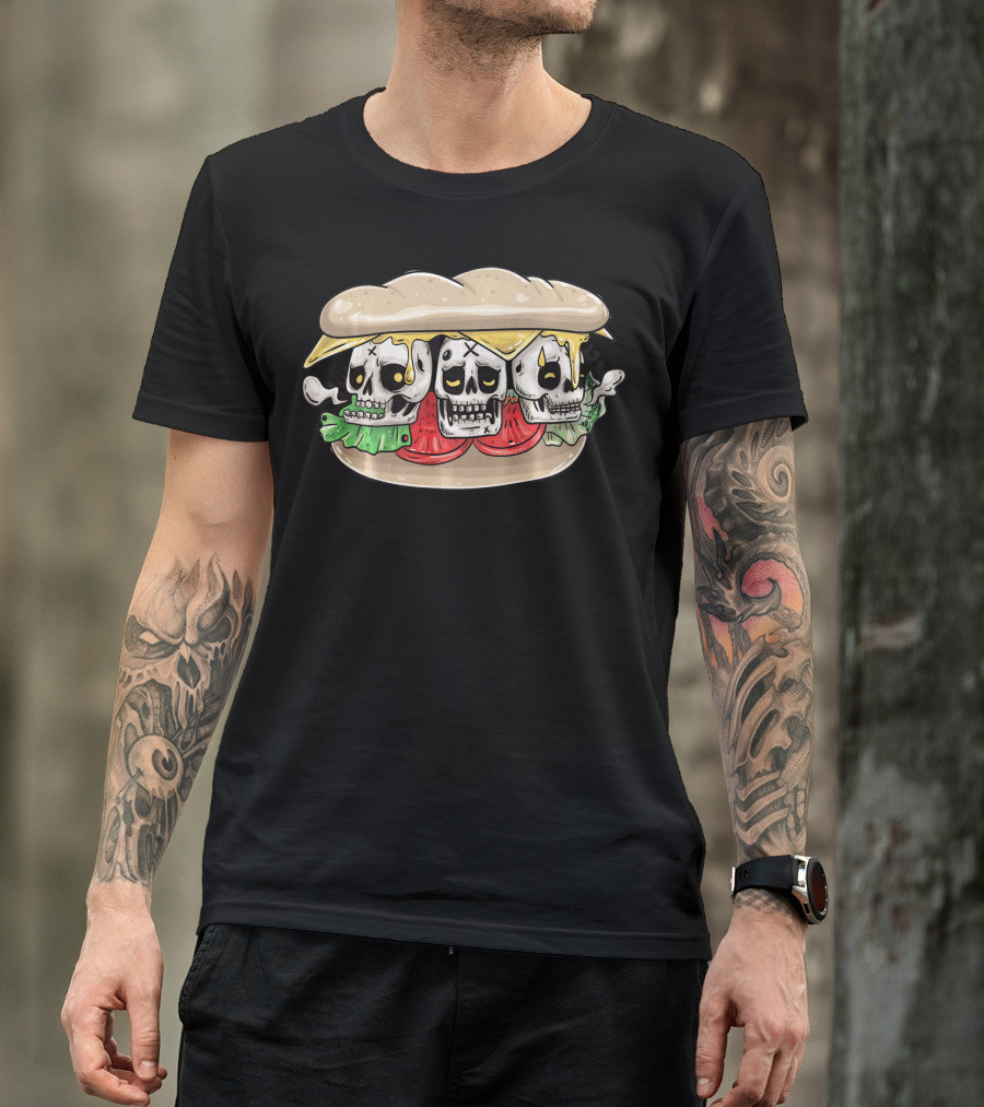 Three Skull Burger With Cheese And Lettuce T-Shirt
