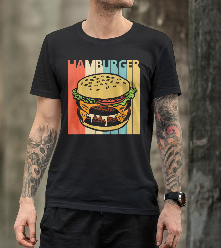 Vintage Retro Hamburger Rainbow Stripe Background T-Shirt