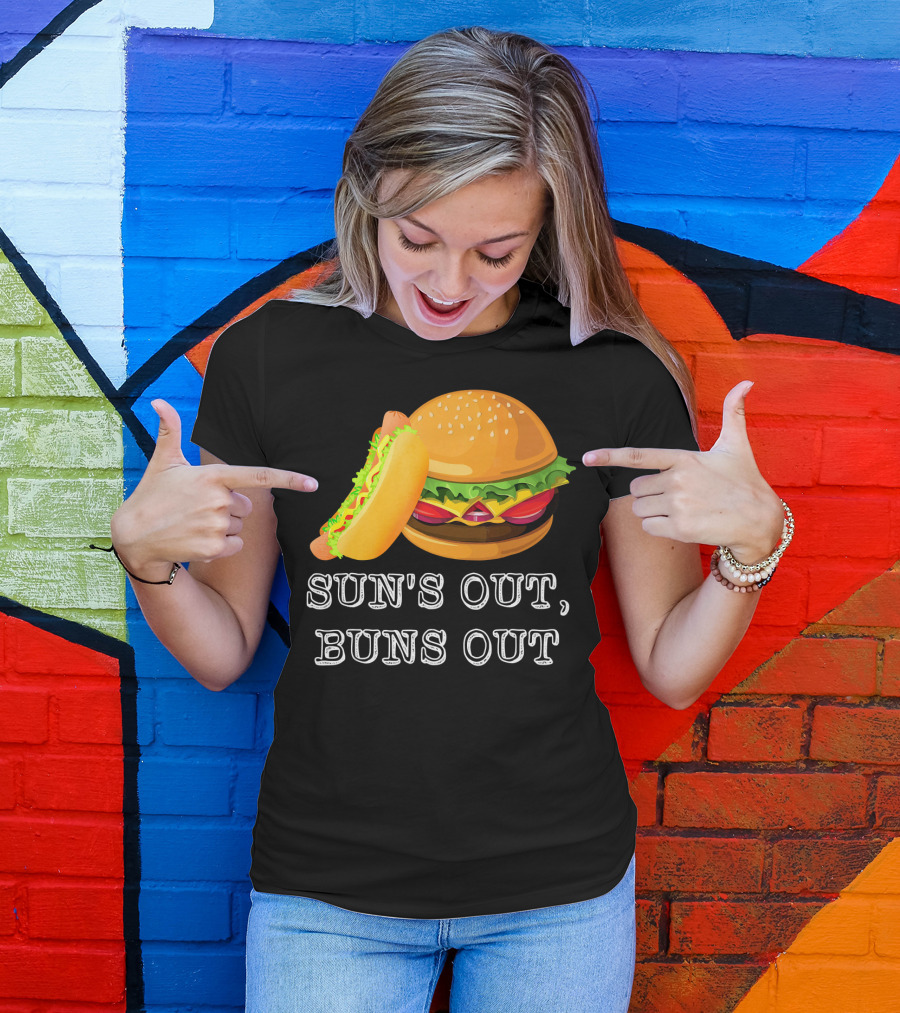 Sun's Out Buns Out Hot Dog And Hamburger Fun Food T-Shirt