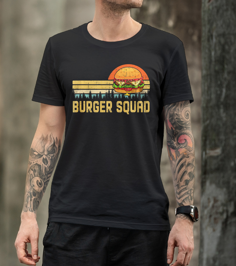 Burger Squad Retro Sunset Cheeseburger Foodie Lover T-Shirt