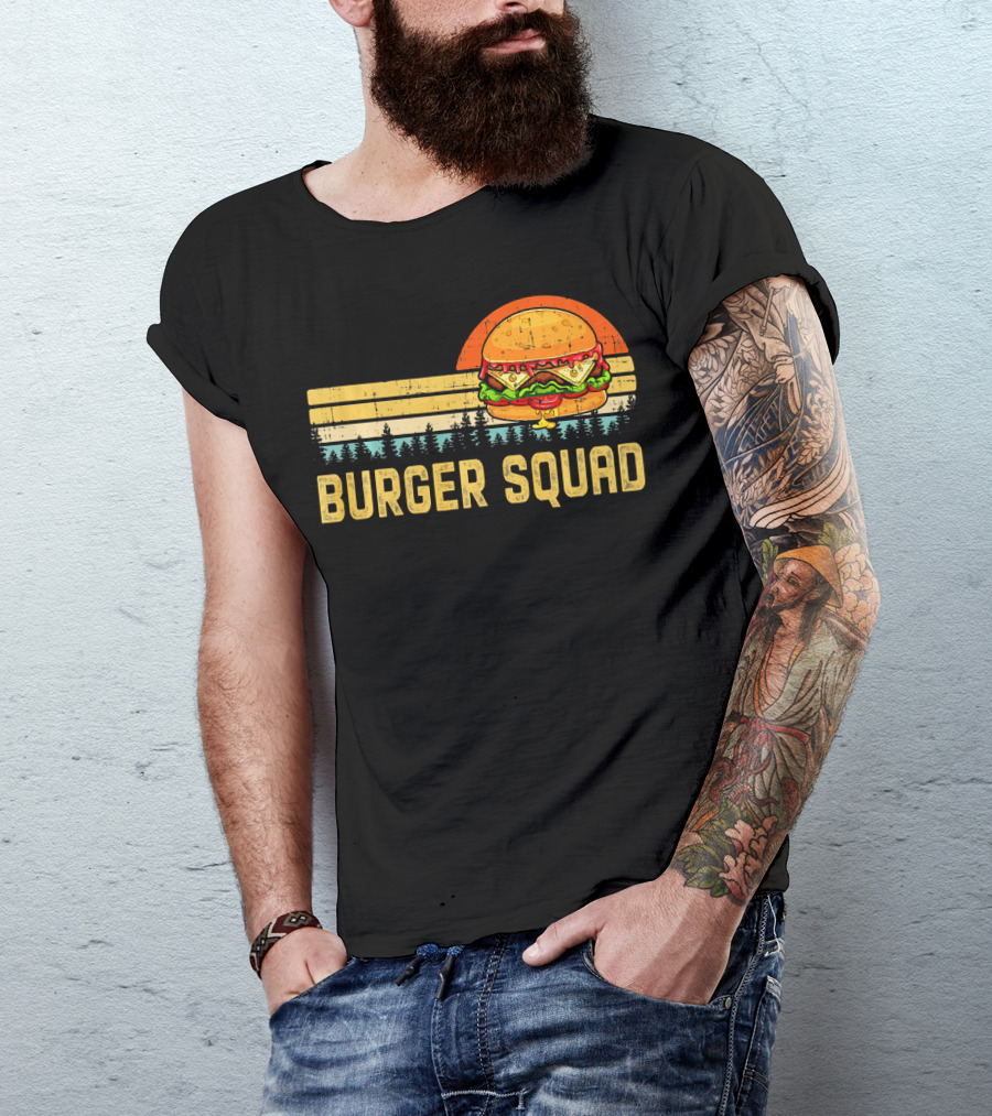 Burger Squad Retro Sunset Cheeseburger Foodie Lover T-Shirt