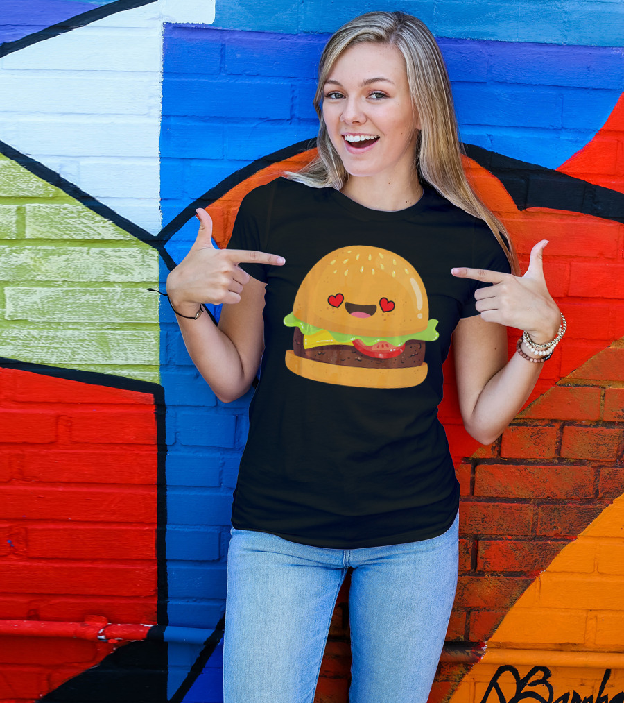 Cheeseburger Love Heart Eyes Emoji Cheese T-Shirt