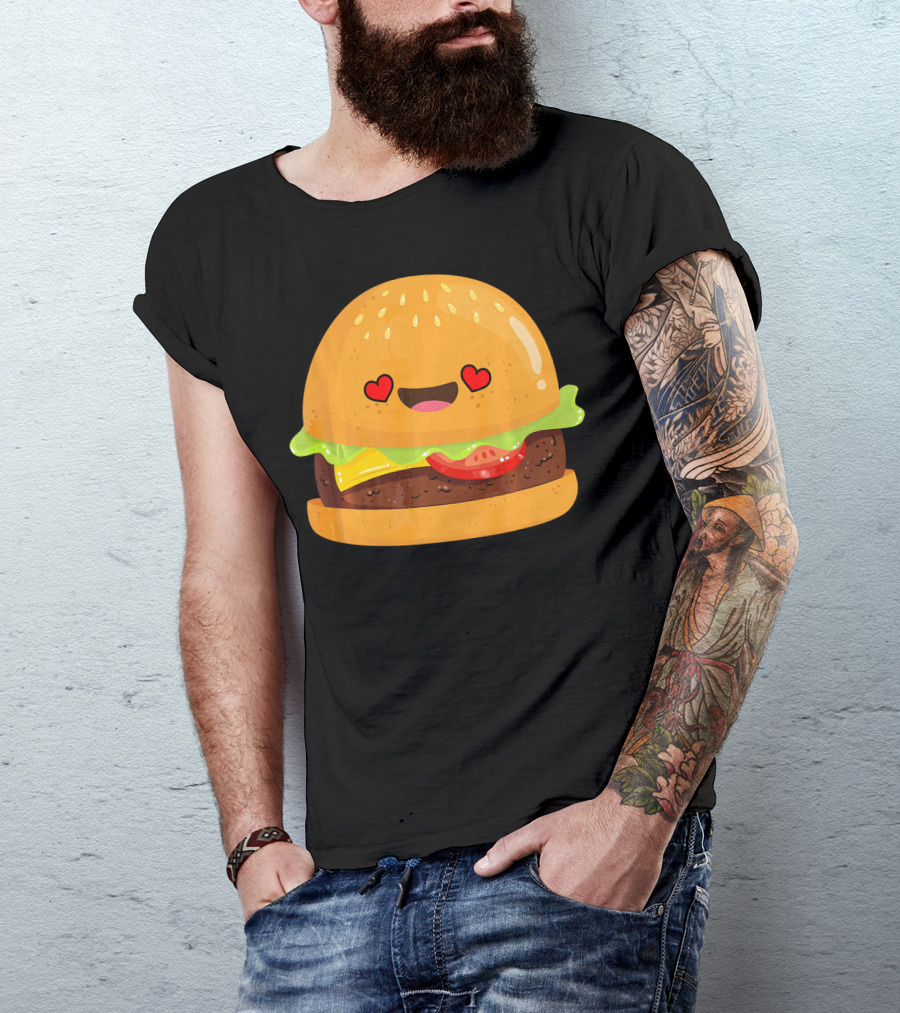 Cheeseburger Love Heart Eyes Emoji Cheese T-Shirt